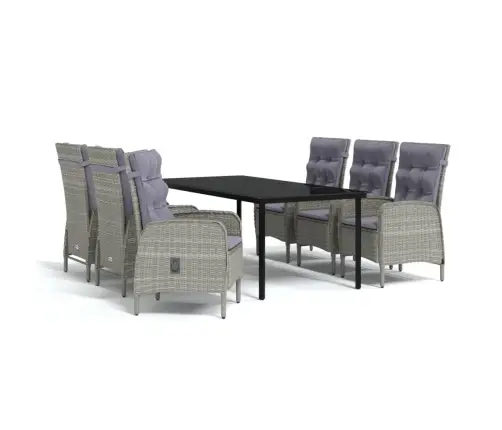 7-Daļīgs Dārza Mēbeļu Komplekts Ar Matračiem, Pelēka Ar Melns Vidaxl