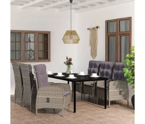 7-Daļīgs Dārza Mēbeļu Komplekts Ar Matračiem, Pelēka Ar Melns Vidaxl