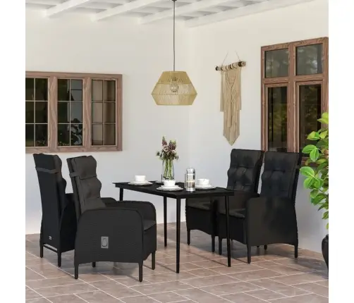 5-Daļīgs Dārza Mēbeļu Komplekts Ar Matračiem, Melns Vidaxl