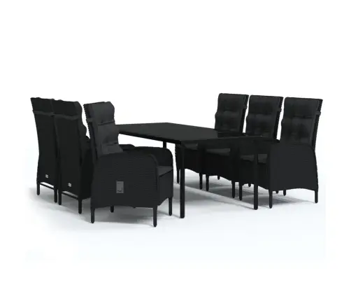7-Osaline Aiamööbli Komplekt Patjadega, Must