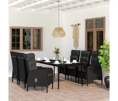 7-Osaline Aiamööbli Komplekt Patjadega, Must