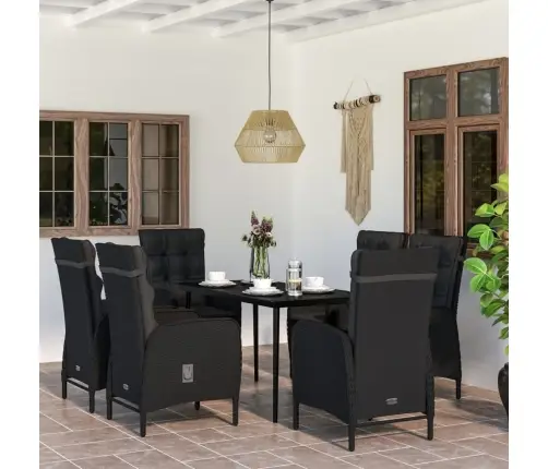 7-Daļīgs Dārza Mēbeļu Komplekts Ar Matračiem, Melns Vidaxl