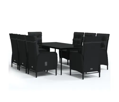 9-Osaline Aiamööbli Komplekt Patjadega, Must