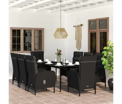 9-Osaline Aiamööbli Komplekt Patjadega, Must