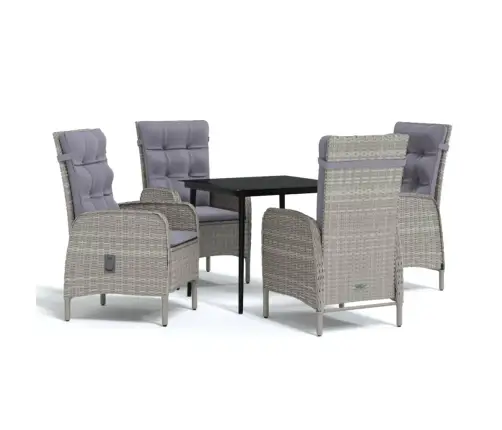 5-Osaline Aiamööbli Komplekt Patjadega, Hall Ja Must