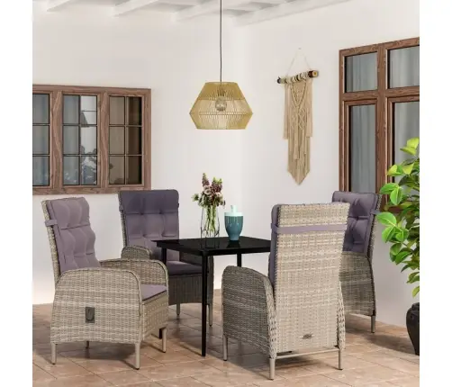 5-Osaline Aiamööbli Komplekt Patjadega, Hall Ja Must