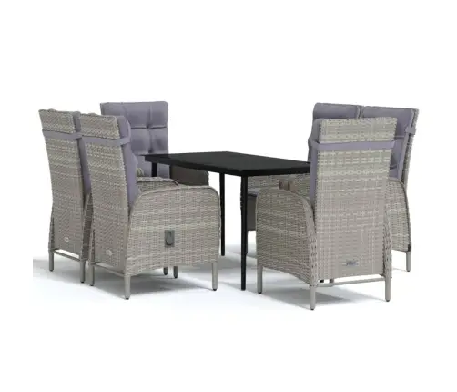 7-Daļīgs Dārza Mēbeļu Komplekts Ar Matračiem, Pelēka Ar Melns Vidaxl