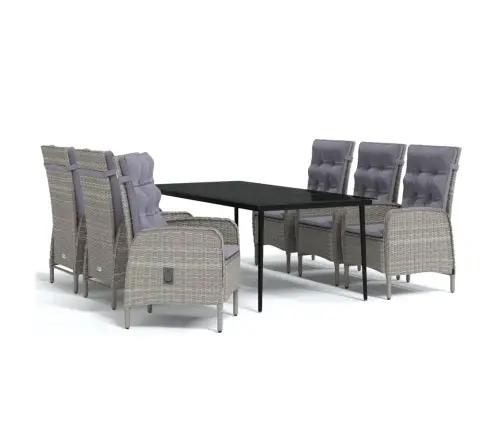 7-Daļīgs Dārza Mēbeļu Komplekts Ar Matračiem, Pelēka Ar Melns Vidaxl