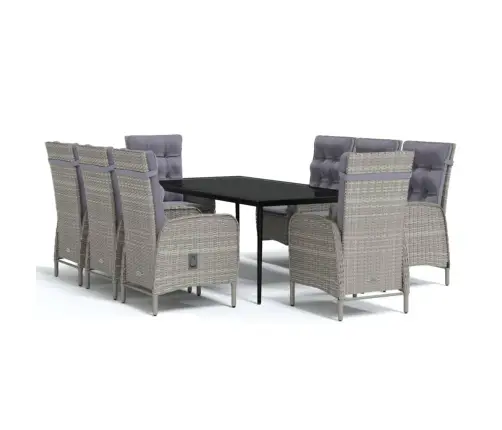 9-Daļīgs Dārza Mēbeļu Komplekts Ar Matračiem, Pelēks, Melns Vidaxl