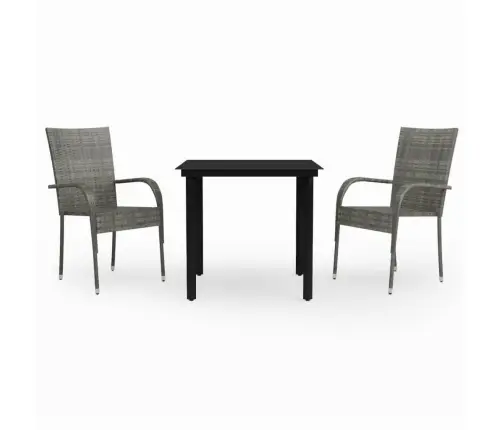 3-Daļīgs Dārza Mēbeļu Komplekts, Pelēks, Melns Vidaxl