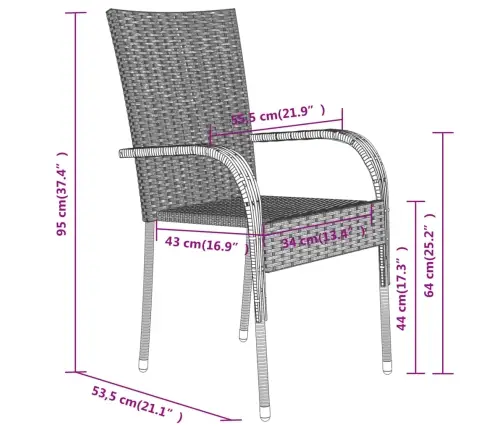 3-Daļīgs Dārza Mēbeļu Komplekts, Pelēks, Melns Vidaxl