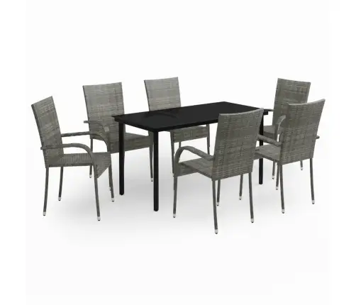 7-Daļīgs Dārza Mēbeļu Komplekts, Pelēks, Melns Vidaxl