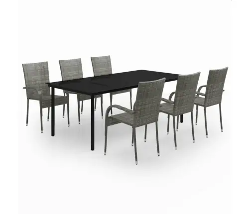 Sodo Valgomojo Baldų Komplektas, 7 Dalių, Pilkas Ir Juodas