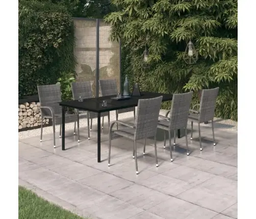 Sodo Valgomojo Baldų Komplektas, 7 Dalių, Pilkas Ir Juodas