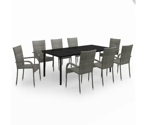 9-Osaline Aiamööblikomplekt, Hall Ja Must