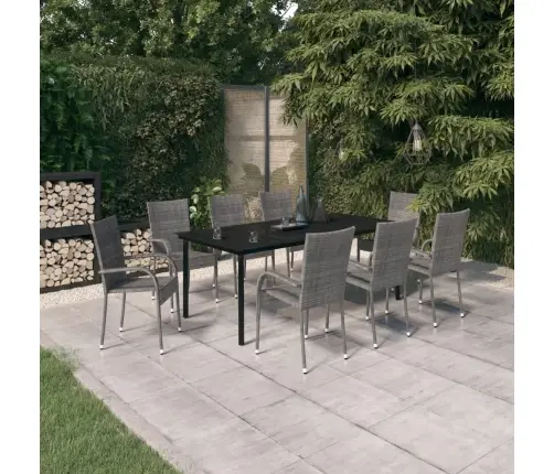 9-Osaline Aiamööblikomplekt, Hall Ja Must