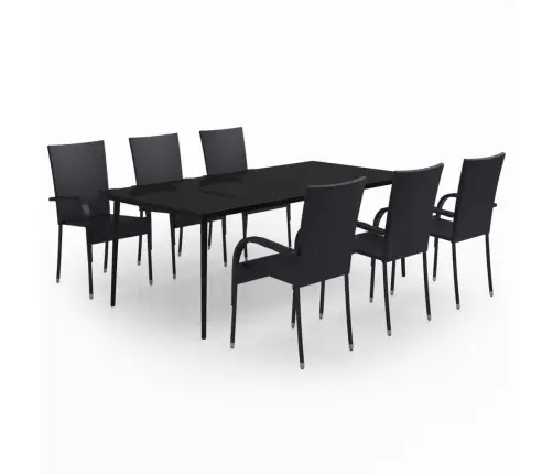 7-Osaline Aiamööbli Komplekt, Must