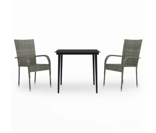 3-Osaline Aiamööbli Komplekt, Hall Ja Must