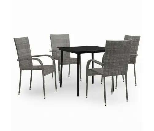 5-Daļīgs Dārza Mēbeļu Komplekts, Pelēks, Melns Vidaxl
