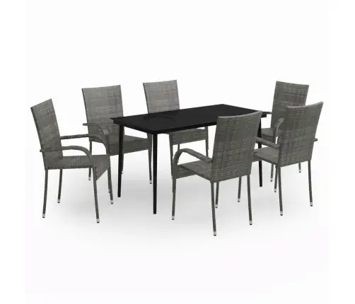 7-Daļīgs Dārza Mēbeļu Komplekts, Pelēks, Melns Vidaxl