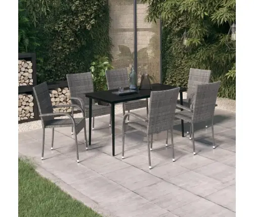 7-Daļīgs Dārza Mēbeļu Komplekts, Pelēks, Melns Vidaxl