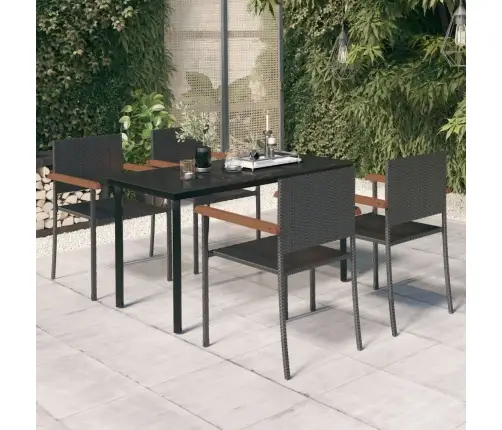 Sodo Valgomojo Baldų Komplektas, 5 Dalių, Juodos Spalvos