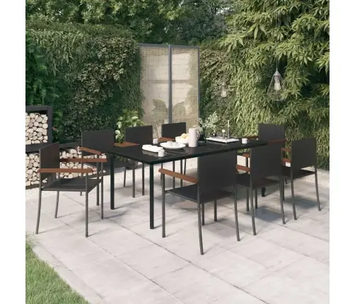 9-Daļīgs Dārza Mēbeļu Komplekts, Melns Vidaxl