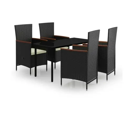 5-Osaline Aiamööbli Komplekt Patjadega, Must