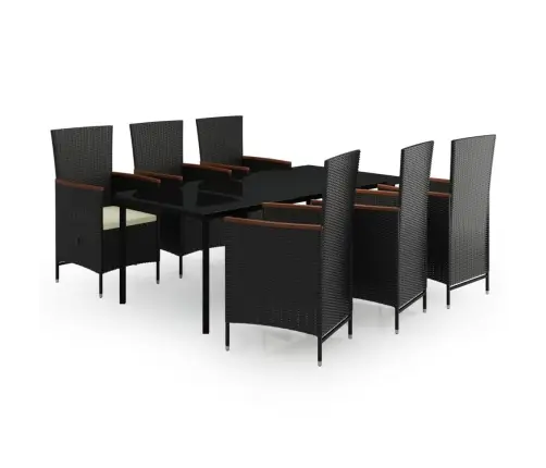 7-Daļīgs Dārza Mēbeļu Komplekts Ar Matračiem, Melns Vidaxl