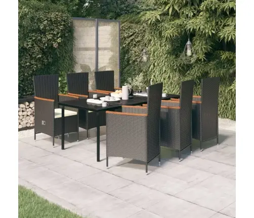 7-Daļīgs Dārza Mēbeļu Komplekts Ar Matračiem, Melns Vidaxl