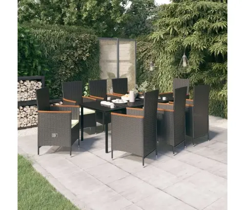 9-Daļīgs Dārza Mēbeļu Komplekts, Matrači, Melns Vidaxl