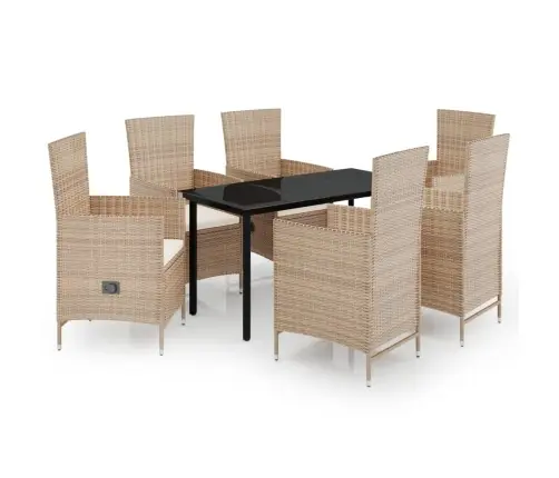 7-Daļīgs Dārza Mēbeļu Komplekts Ar Matračiem, Bēšs Vidaxl