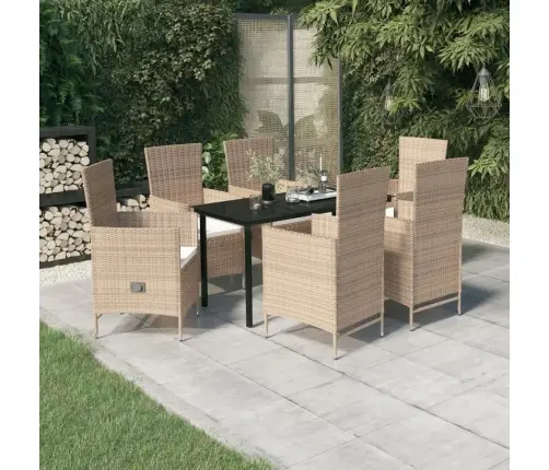 7-Daļīgs Dārza Mēbeļu Komplekts Ar Matračiem, Bēšs Vidaxl