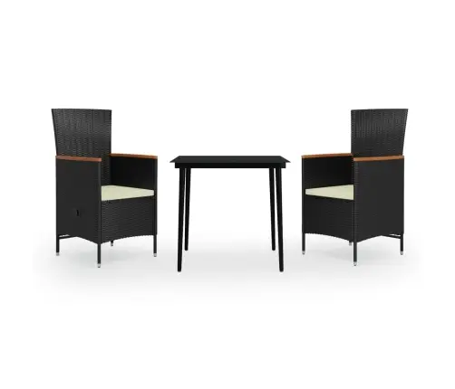 3-Osaline Aiamööbli Komplekt Patjadega, Must