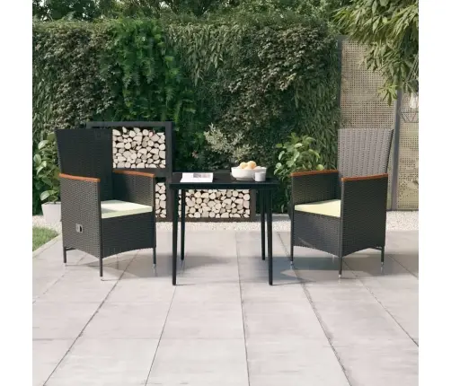 3-Osaline Aiamööbli Komplekt Patjadega, Must
