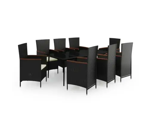 9-Daļīgs Dārza Mēbeļu Komplekts, Matrači, Melns Vidaxl