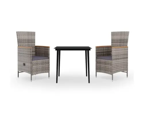 3-Daļīgs Dārza Mēbeļu Komplekts Ar Matračiem, Pelēks Vidaxl