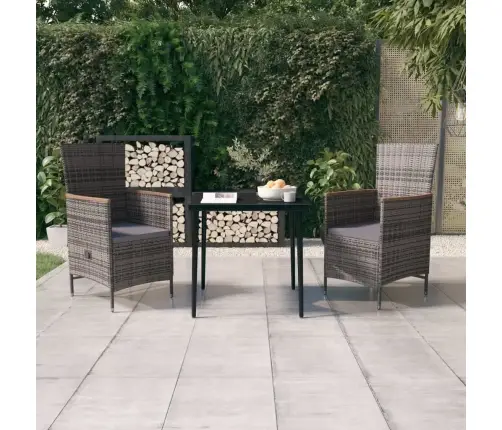 3-Daļīgs Dārza Mēbeļu Komplekts Ar Matračiem, Pelēks Vidaxl