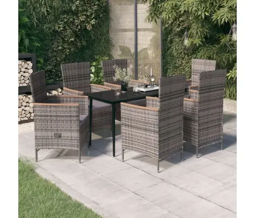 7-Daļīgs Dārza Mēbeļu Komplekts Ar Matračiem, Pelēks Vidaxl