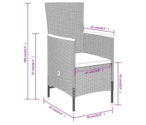 7-Osaline Aiamööbli Komplekt Patjadega, Hall