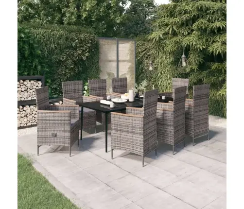 9-Daļīgs Dārza Mēbeļu Komplekts Ar Matračiem, Pelēks Vidaxl