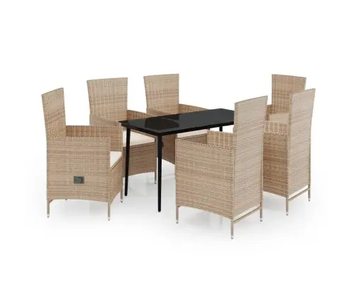 7-Daļīgs Dārza Mēbeļu Komplekts Ar Matračiem, Bēšs Vidaxl