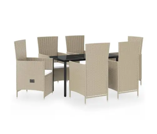 7-Daļīgs Dārza Mēbeļu Komplekts Ar Matračiem, Bēšs Vidaxl