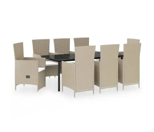 9-Daļīgs Dārza Mēbeļu Komplekts Ar Matračiem, Bēšs Vidaxl