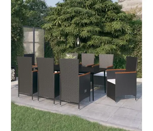 9-Daļīgs Dārza Mēbeļu Komplekts, Matrači, Melns Vidaxl