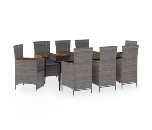 9-Daļīgs Dārza Mēbeļu Komplekts Ar Matračiem, Pelēks Vidaxl