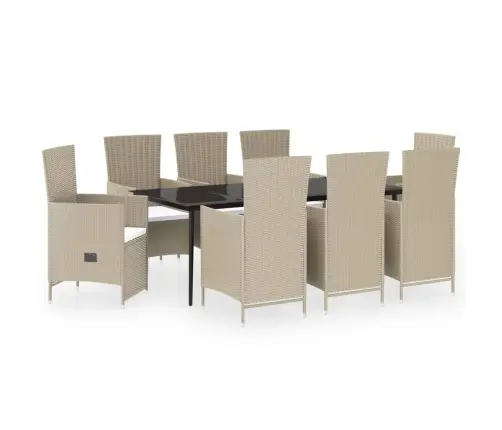 9-Osaline Aiamööbli Komplekt Patjadega, Beež