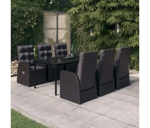 7-Osaline Aiamööbli Komplekt Patjadega, Must