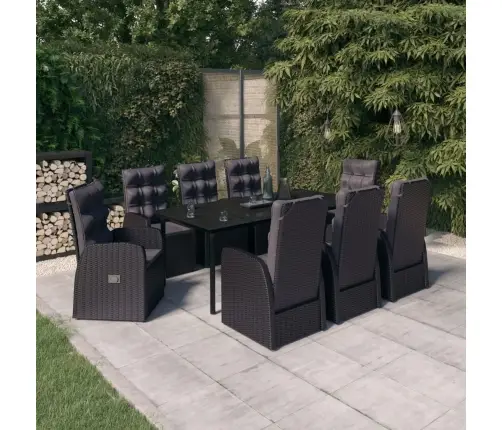 9-Daļīgs Dārza Mēbeļu Komplekts, Matrači, Melns Vidaxl