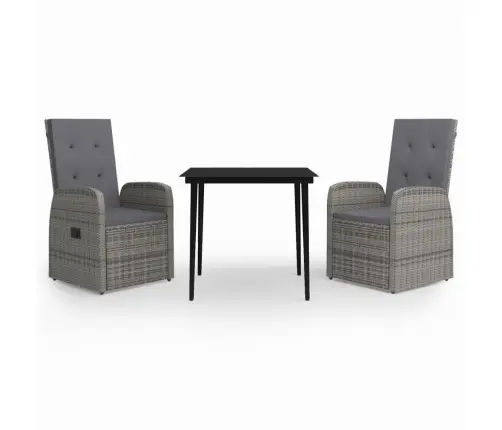 3-Daļīgs Dārza Mēbeļu Komplekts Ar Matračiem, Pelēks Vidaxl